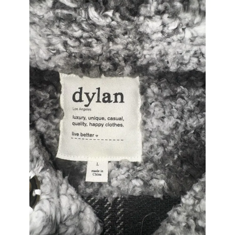 Dylan Sherpa Jacket Women Large Plaid Faux Fur Button Up Cozy Soft‎ Plush